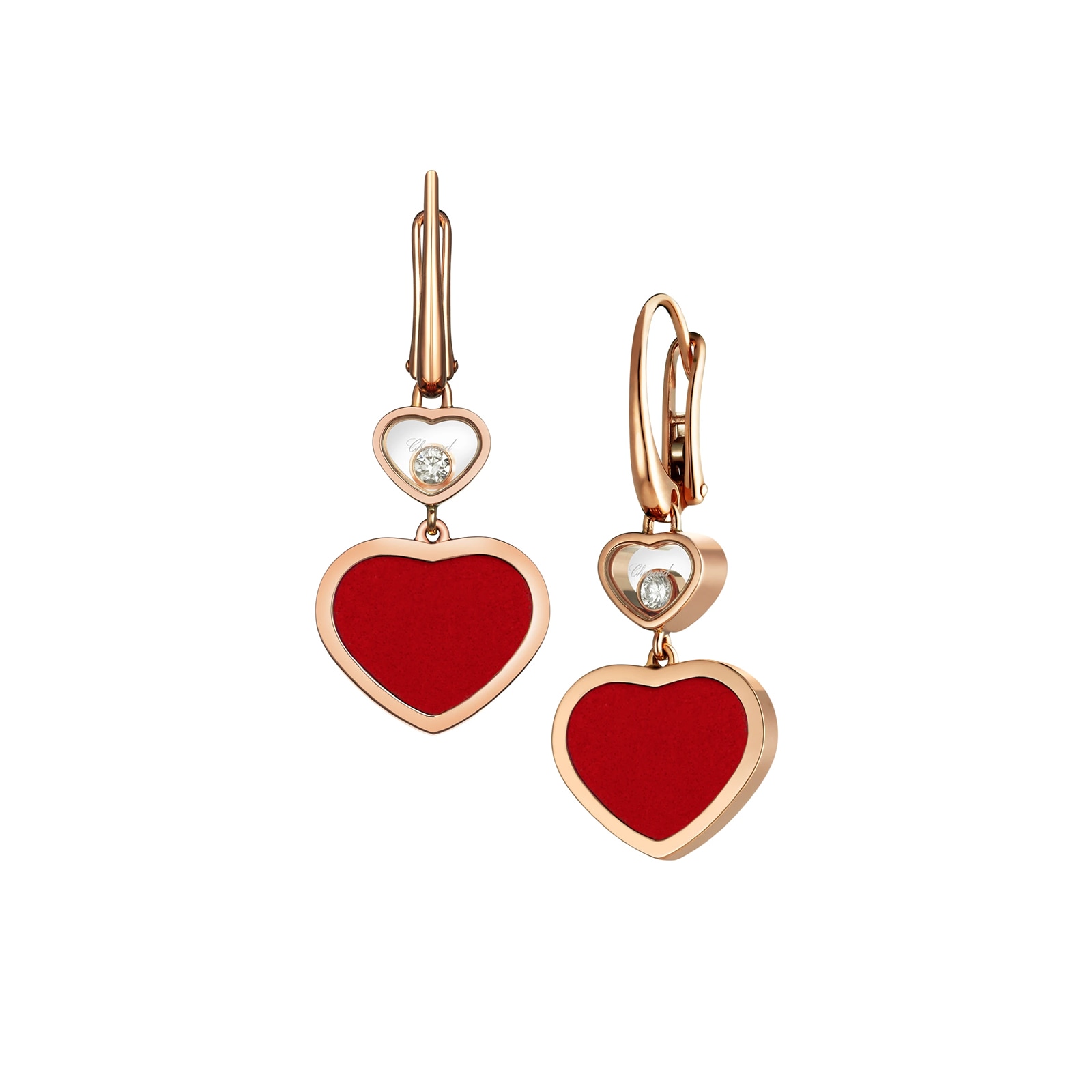 Chopard Happy Hearts Earrings, Ethical Rose Gold, Diamonds, Red Stone Chopard Happy Hearts Earrings, Ethical Rose Gold, Diamonds, Red Stone