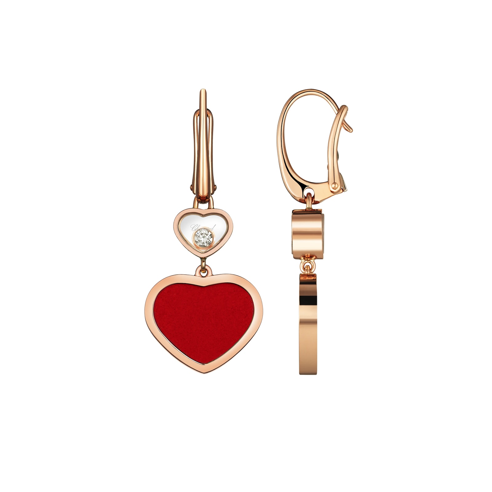 Chopard Happy Hearts Earrings, Ethical Rose Gold, Diamonds, Red Stone Chopard Happy Hearts Earrings, Ethical Rose Gold, Diamonds, Red Stone