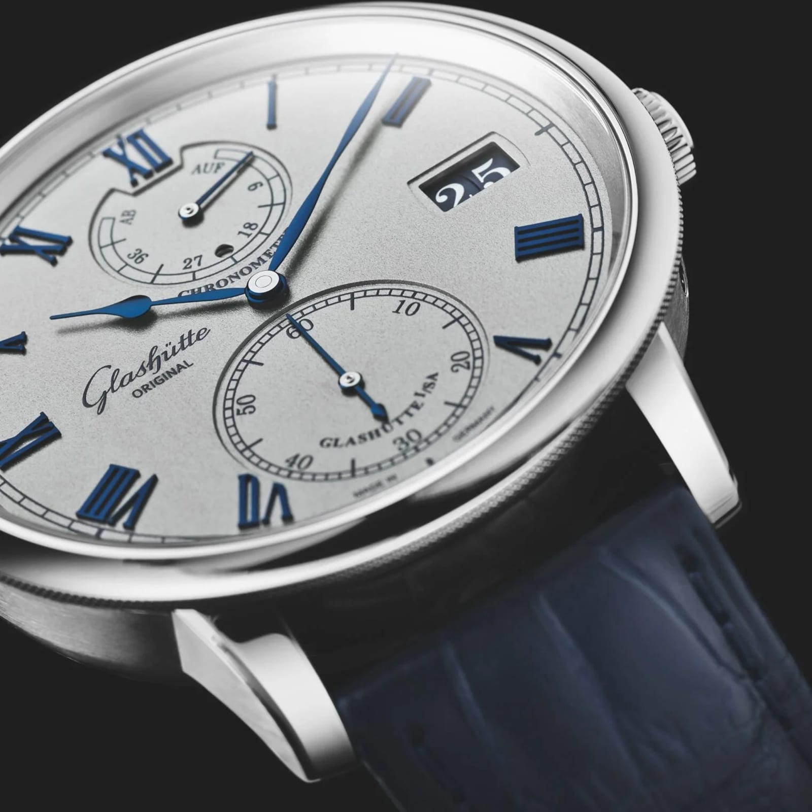 Glashutte Original Senator Chronometer 42mm Mens Watch Silver