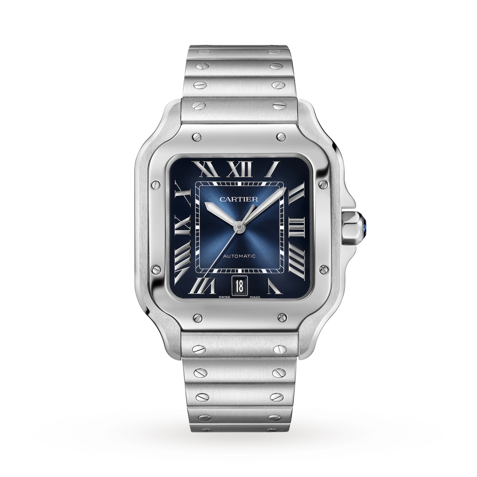 Cartier Santos De Cartier Watch, Large Model, Automatic Movement, Steel, Interchangeable Metal And Leather Bracelets Cartier Santos De Cartier Watch, Large Model, Automatic Movement, Steel, Interchangeable Metal And Leather Bracelets