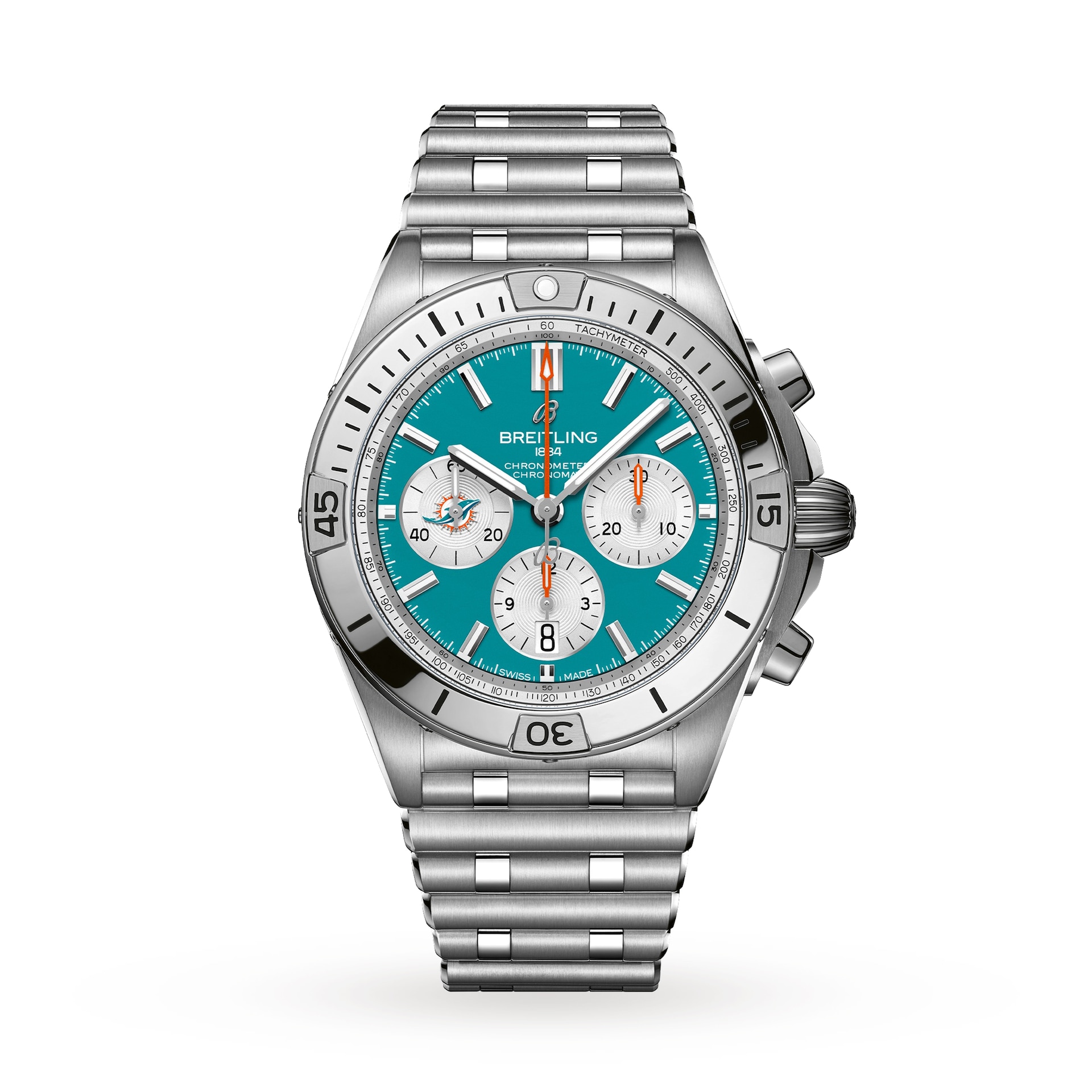 Breitling Chronomat B01 42 Miami Dolphins Limited Edition Mens Watch Stainless Steel Breitling Chronomat B01 42 Miami Dolphins Limited Edition Mens Watch Stainless Steel