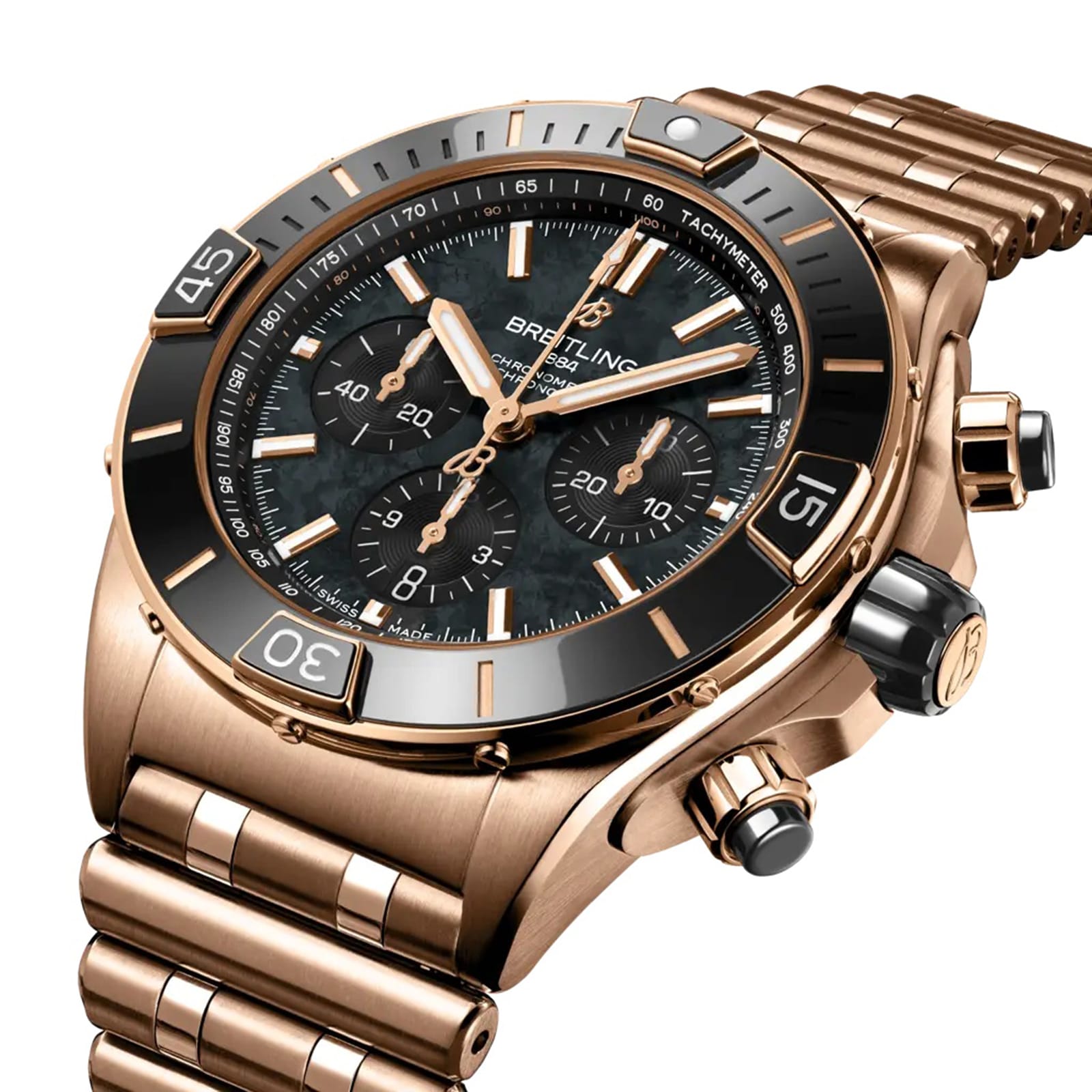 Breitling Super Chronomat B01 Automatic 44mm 18k Red Gold Mens Watch Black Breitling Super Chronomat B01 Automatic 44mm 18k Red Gold Mens Watch Black